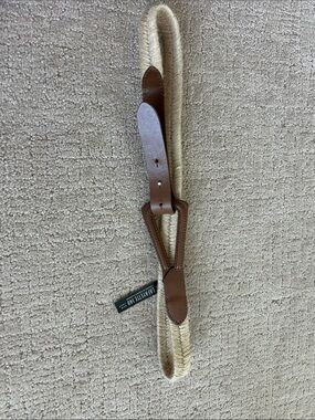 Lafayette 148 New York Natural Straw Belt with Brown Leather Trim